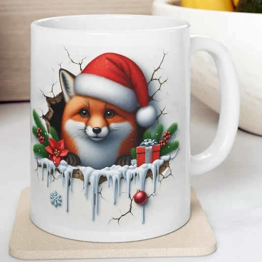 Christmas fox 3d mug - perfect for the holidays drinkware washable reuse reusable tumbler coffee cup ceramic xmas mugs tea festive gifts gir