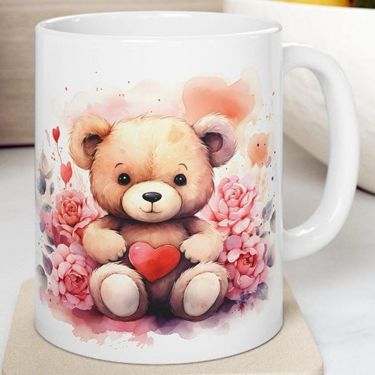 Cute teddy mug - perfect valentine's or xmas gift for girlfriend or boyfriend - coffee, drinkware husband wife washable tumbler cup reuse ce