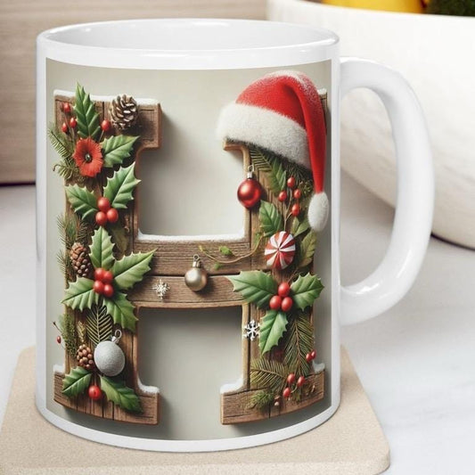 Personalised 'h' edition christmas mug - unique gift for xmas - stocking filler - drinkware washable reusable reuse ceramic cup tumbler coff