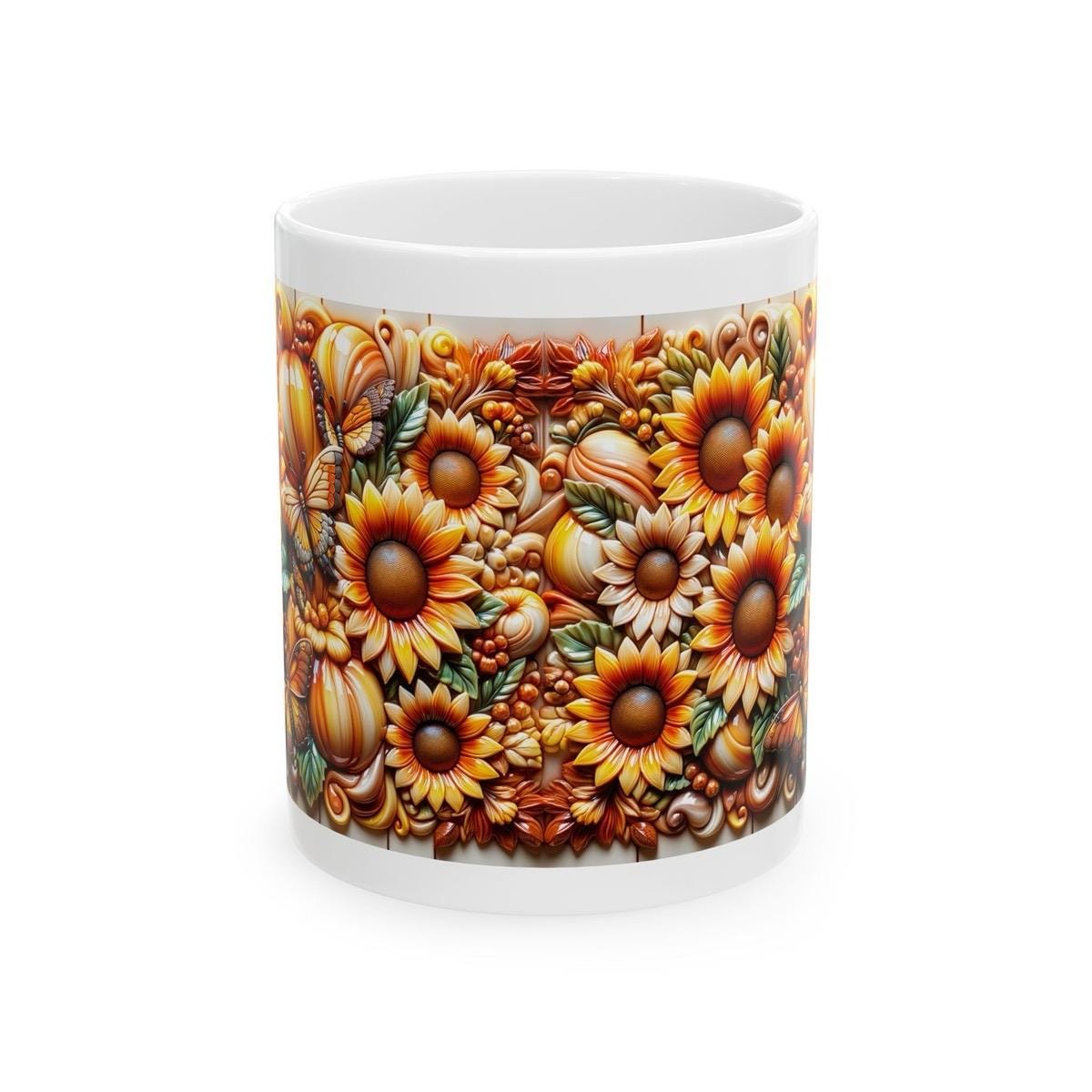 Autumn harvest sunflower butterflies 3d design mug - perfect for coffee and tea drinkware tumbler cup washable ceramic reuse reusable xmas m