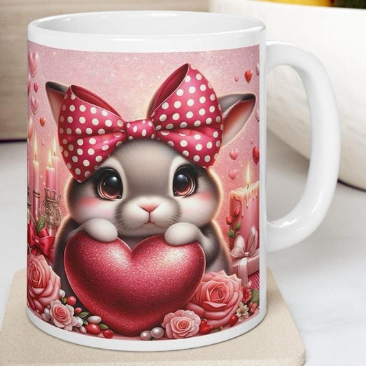 Cute bunny rabbit mug - reusable valentine's xmas gift for christmas - drinkware tumblers cup bottles washable reuse ceramic portable coffee