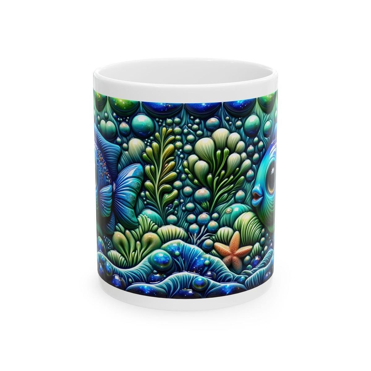 Mystic oceans blue fish 3d mug - perfect for your morning drinks - tumblers, drinkware cup glass bottles reusable washable reuse ceramic xma