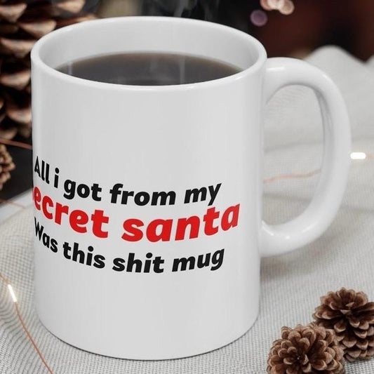 Secret santa mug - perfect for hot beverages - cup, drinkware tea reuse tumbler washable ceramic reusable coffee xmas mugs mean festive fun