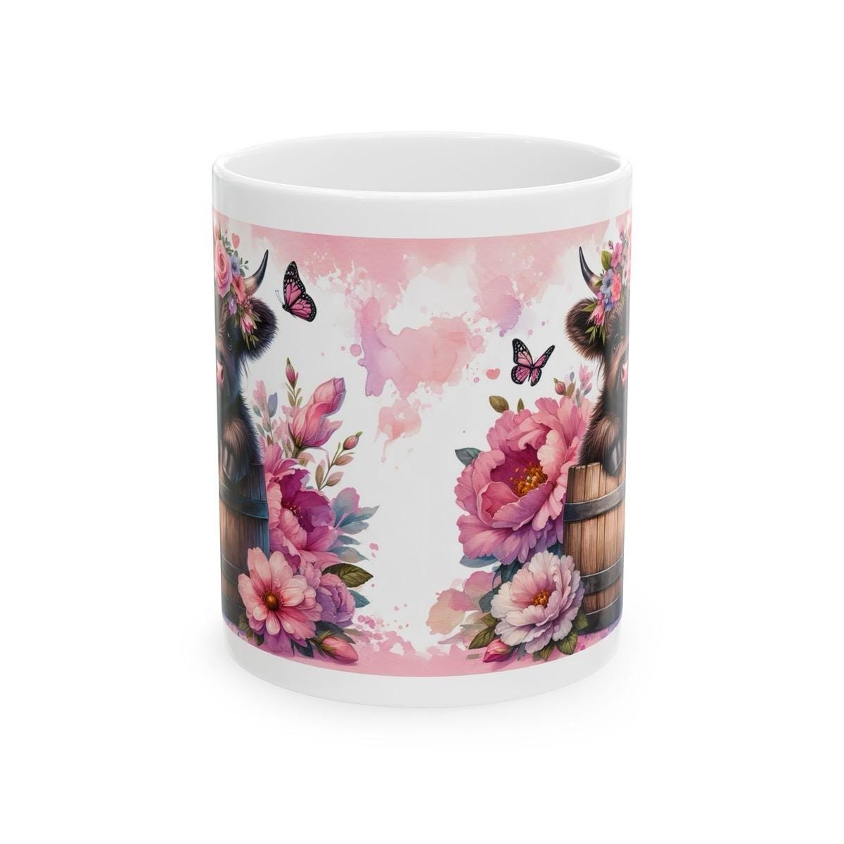Cute flowery highland cow in barrel 3d mug for drinks - tumblers, drinkware cup washable reusable coffee ceramic reuse xmas mugs tea festive