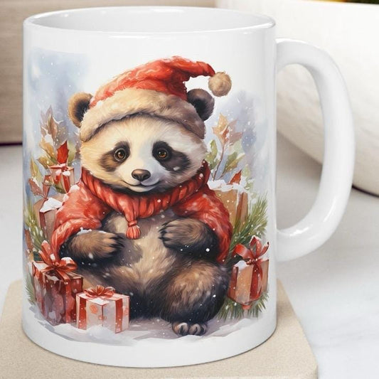 Funny christmas panda mug - perfect stocking filler or secret santa gift drinkware reuse tumbler washable reusable coffee cup ceramic xmas m