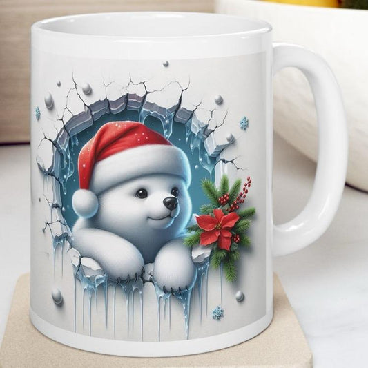 Christmas polar bear 3d mug - perfect for your morning drinks - tumblers, drinkware cup reusable ceramic reuse washable coffee xmas mugs tea