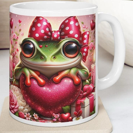 Frog valentines heart mug - love gifts for couples - xmas christmas gift for boyfriend, girlfriend, wife, husband - drinkware cup tumblers c