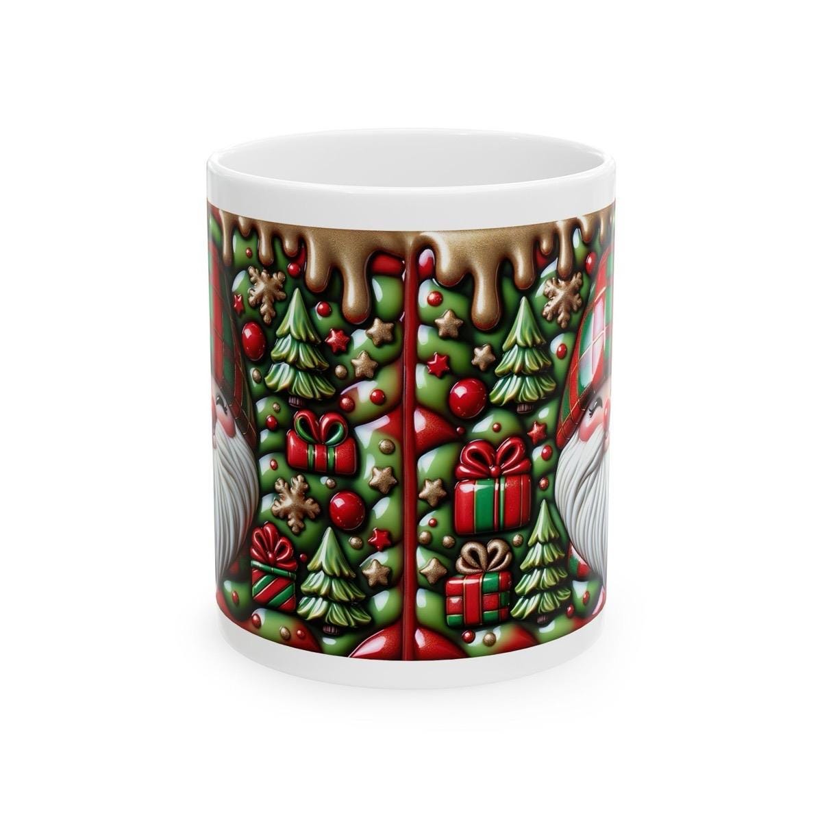 3d sparkly festive santa mug - cozy holiday design with red and green accents - perfect christmas gift drinkware reuse reusable coffee washa