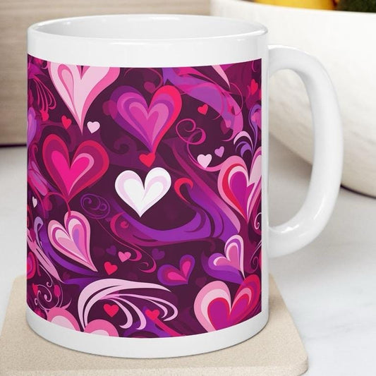 Cute pink purple hearts mug - perfect xmas gift for secret santa or valentine's day - drinkware washable reusable tumbler cup reuse coffee c