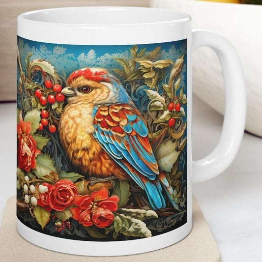 Christmas gift pretty bird mug secret santa stocking filler drinkware reusable washable coffee reuse tumbler ceramic cup xmas mugs tea festi