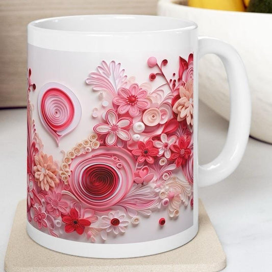 Cute pink red floral 3d design mug - perfect xmas christmas valentine's gift for drinkware lovers husband wife girlfriend boyfriend washable