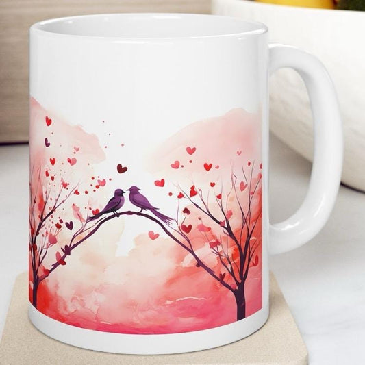 Love birds cute mug - perfect valentine's and xmas christmas gift for drink lovers - drinkware washable reusable tumbler cup coffee reuse ce