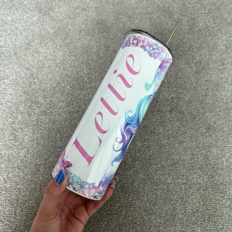 Personalised unicorn 20oz tumbler - cute gifts kids gift add name onto tumbler drinkware flasks mug water bottles bottled portable insulated
