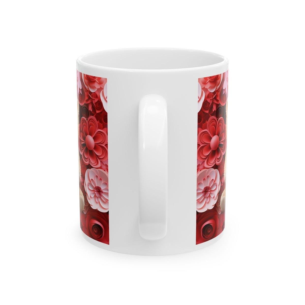 Red floral heart bear 3d style mug - perfect gift for xmas, christmas, valentine's day - secret santa stocking filler - 11 oz - drinkware wa
