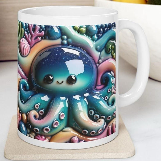 Cute octopus deep sea 3d mug - perfect for coffee and tea drinkware tumbler cup washable ceramic reusable reuse xmas mugs festive cute girly