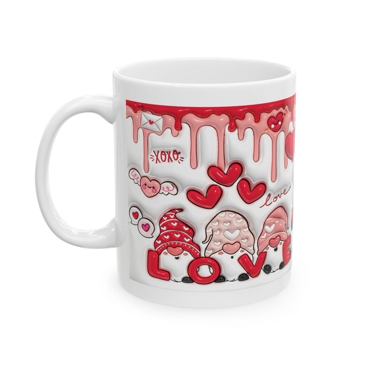 Gonk gnome valentine's love mug gift cute hearts 3d style drip effect - perfect for valentine's - drinkware, tumblers cup coffee reusable ce