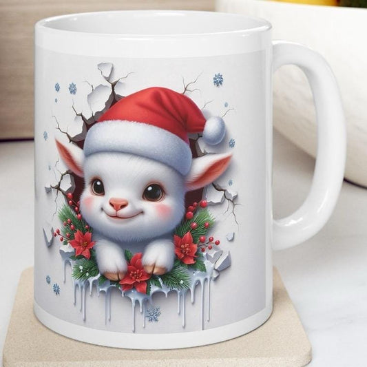 Christmas baby goat 3d mug - festive mug for your holiday drinks - drinkware reusable washable reuse tumbler ceramic cup coffee xmas mugs te