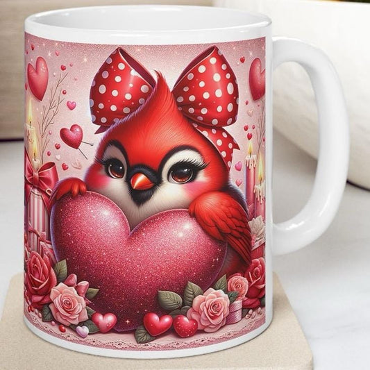 Cute bird valentines mug - heart design for valentine's day - cup, drinkware tumblers washable reusable coffee reuse ceramic girly valentine