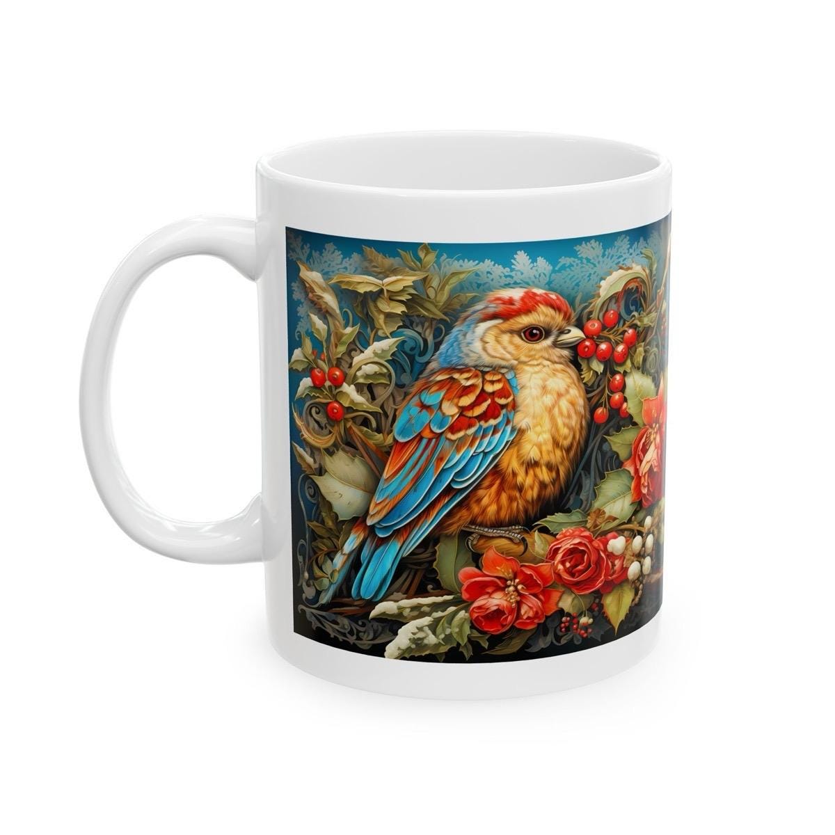 Christmas gift pretty bird mug secret santa stocking filler drinkware reusable washable coffee reuse tumbler ceramic cup xmas mugs tea festi