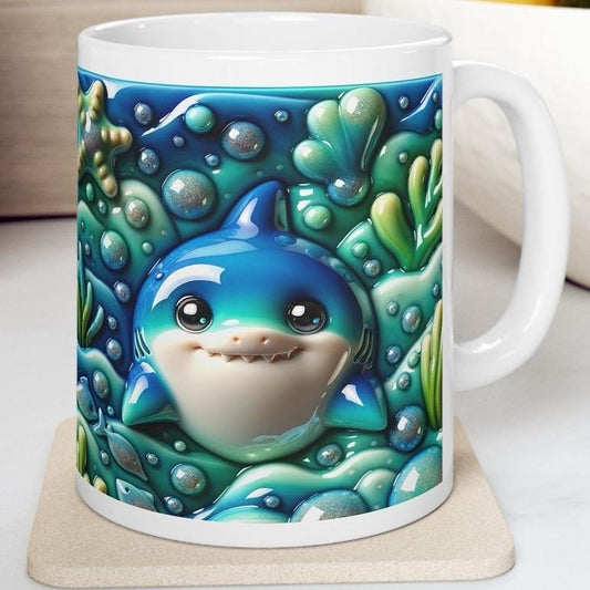 Cute baby shark 3d mug - perfect for kids - ideal gift for children drinkware washable tumbler cup reusable ceramic reuse coffee xmas mugs t