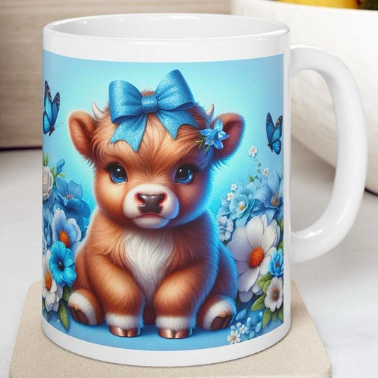 Cute highland cow blue 3d mug perfect for your morning drinks - tumblers, drinkware cup coffee washable reusable ceramic reuse xmas mugs tea