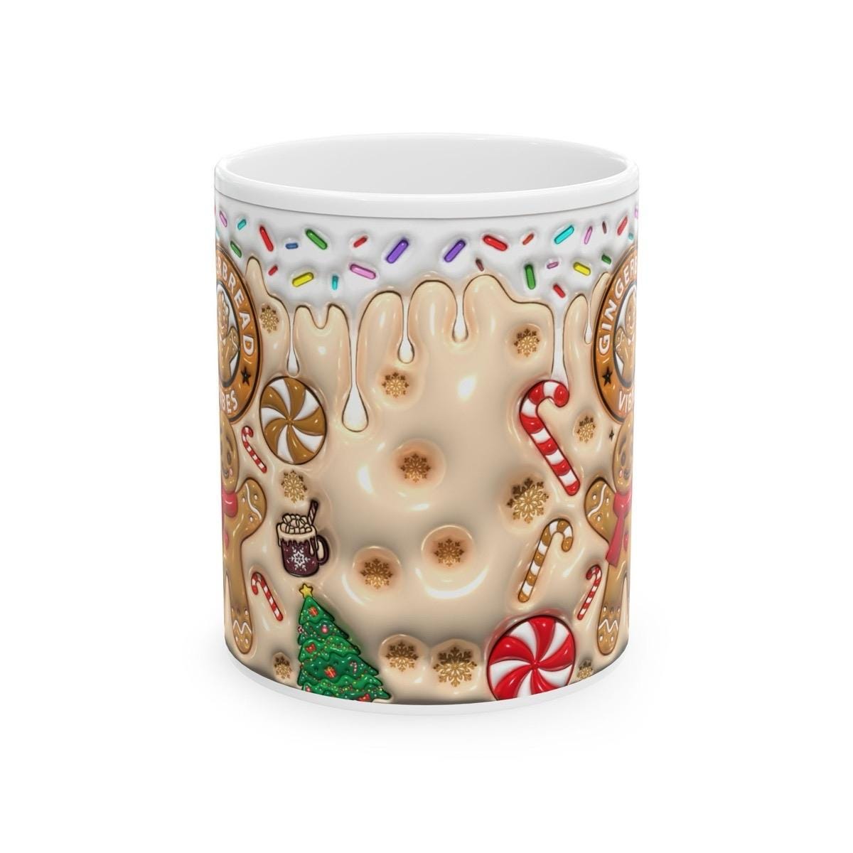 Cute gingerbread 3d style mug - christmas xmas festive gift for coffee and tea lovers - drinkware tumbler washable reusable cup reuse cerami