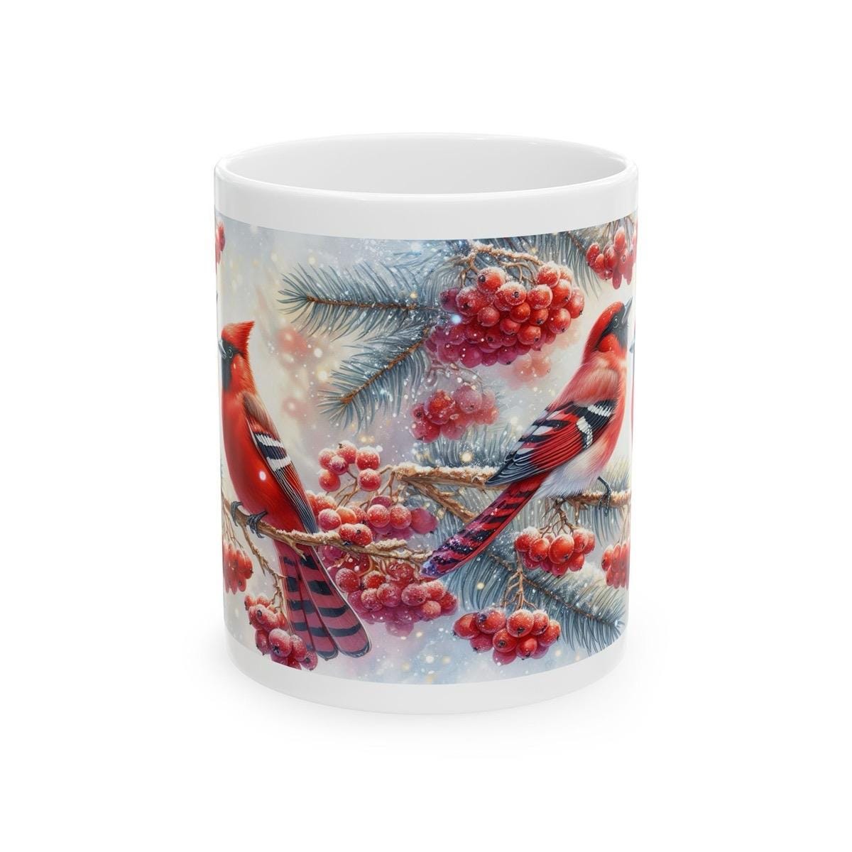 Christmas birds cardinal mug - perfect for your morning drinks - cup, drinkware tumblers reusable bottles washable reuse coffee ceramic xmas