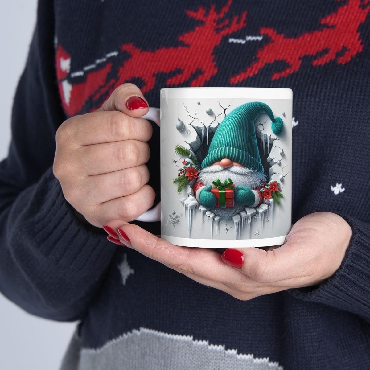 Christmas gnome gonk 3d mug - reusable drinkware cup ceramic tumblers reuse washable coffee xmas mugs tea festive