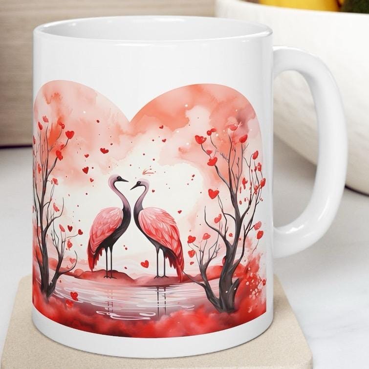 Cute flamingos bird mug - perfect valentine's gift for secret santa or stocking filler - tumblers, drinkware cup washable reusable coffee re