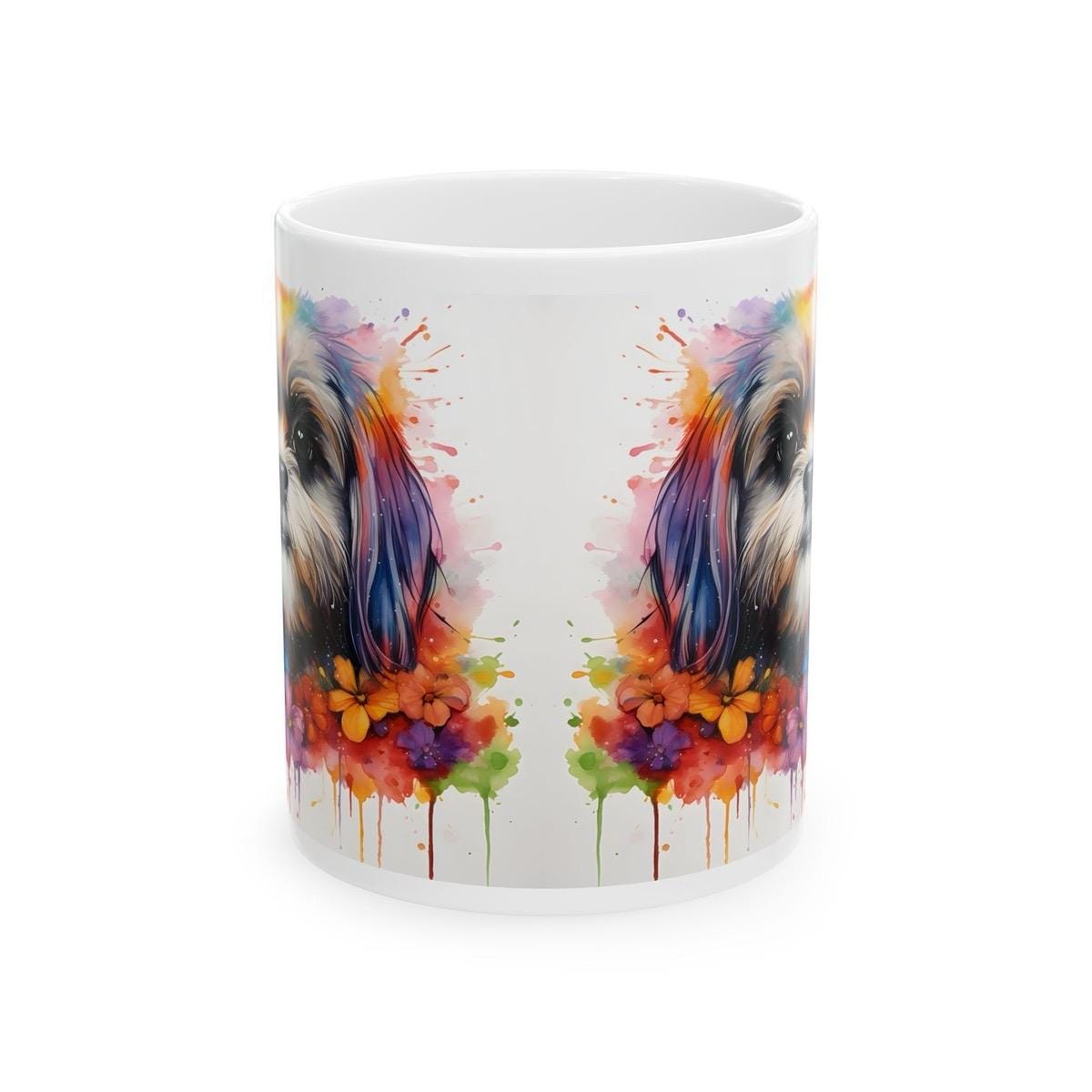 Shih tzu floral art mug - perfect xmas christmas gift for dog lovers - puppy drinkware washable tumbler coffee cup reusable reuse ceramic te