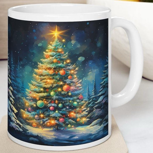 Cute christmas night tree mug - perfect secret santa stocking filler gift - gifts drinkware washable tumbler cup reuse reusable ceramic coff