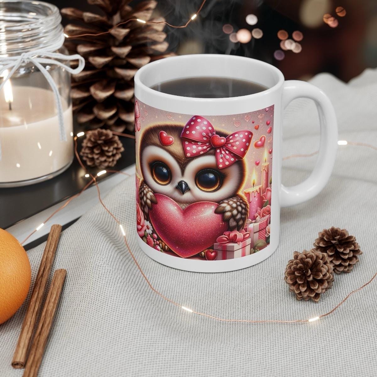 Cute owl heart valentine's day mug - perfect gift for your valentine - cup, drinkware tumbler washable reusable coffee ceramic reuse girly c