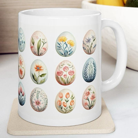 Floral easter egg mug - cute gift - perfect for hot drinks - drinkware, tumblers cup bottles reusable washable portable reuse ceramic coffee