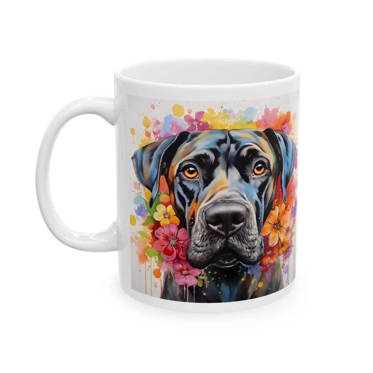 Great dane floral art mug for dog lovers - xmas christmas gift - perfect for coffee and tea - tumblers, drinkware cup washable reusable reus