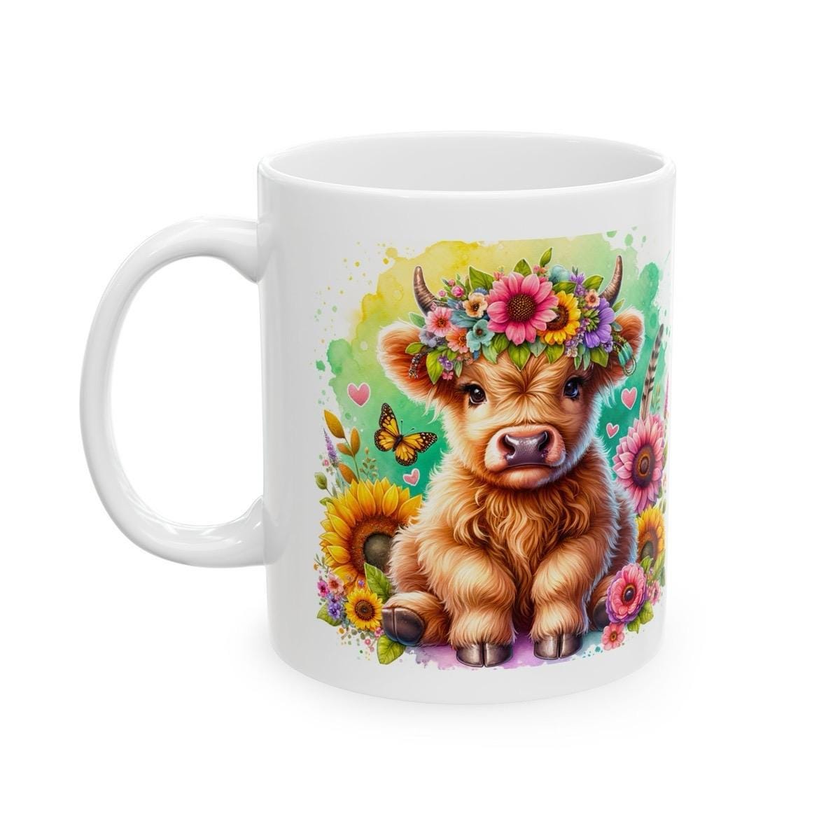 Highland cow flower crown 3d mug - perfect for coffee and tea - drinkware cup washable tumbler reuse ceramic reusable xmas mugs festive stur