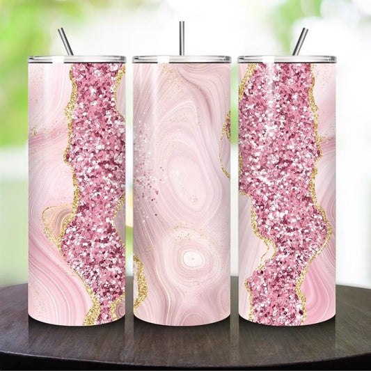 Cute pink marble 20oz glitter girly tumbler style - perfect for any occasion drinkware flasks mug bottles water bottles bottled stylish beve