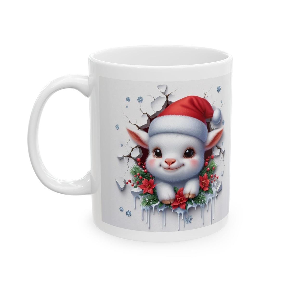 Christmas baby goat 3d mug - festive mug for your holiday drinks - drinkware reusable washable reuse tumbler ceramic cup coffee xmas mugs te