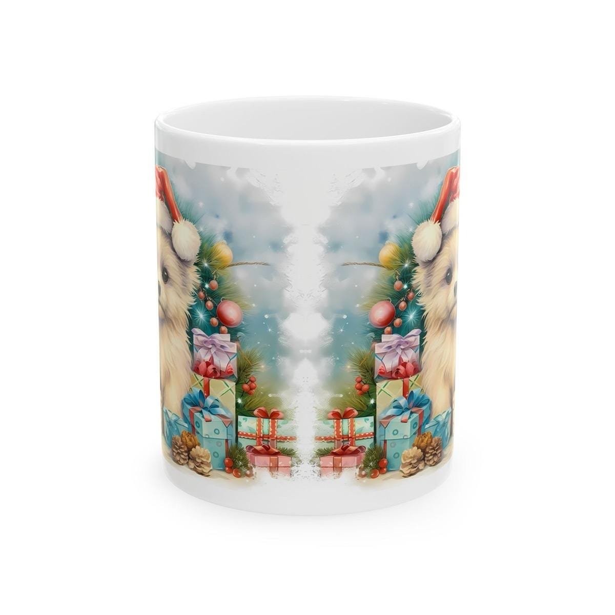 Cute christmas puppy dog mug - secret santa stocking filler gift drinkware tumbler cup coffee washable reuse ceramic reusable pet custom xma