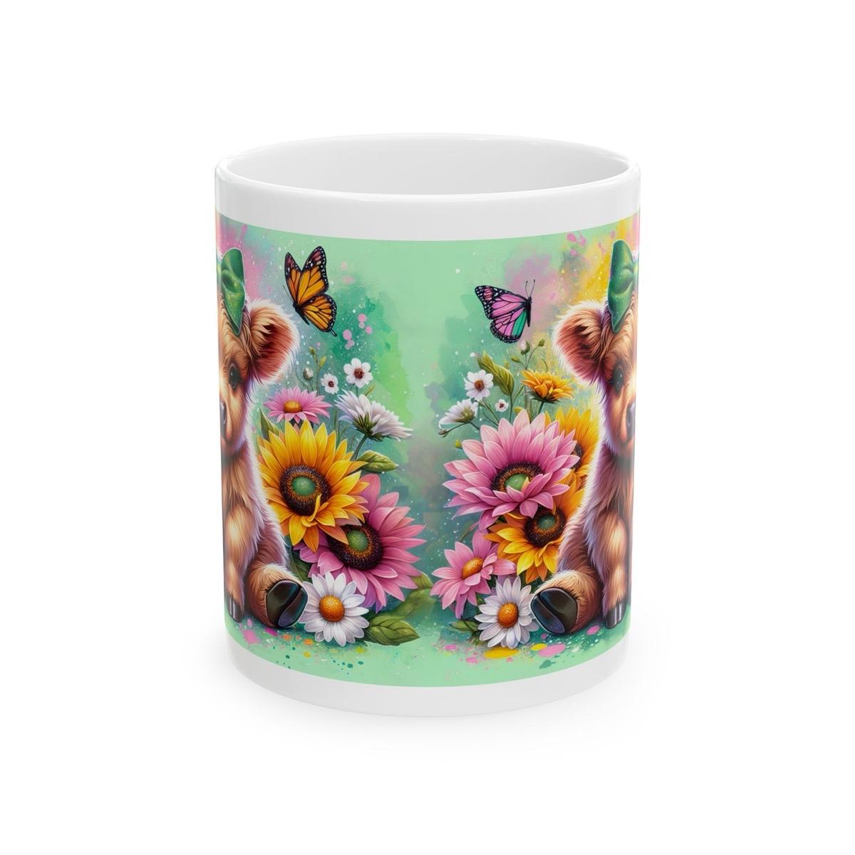Cute highland cow 3d mug with green bow and butterfly - perfect for coffee and tea - drinkware reusable ceramic washable reuse tumbler cup x
