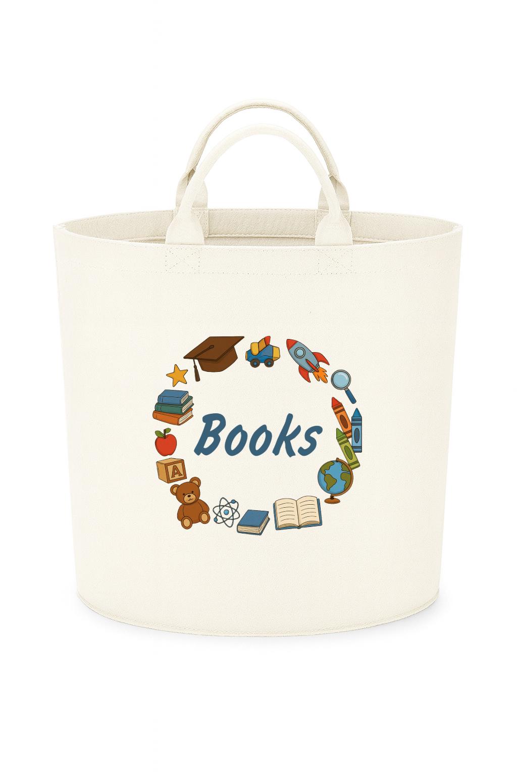 Personalised book basket storage Felt Trug, perfect gifts boys kids gift fun storage basket trugs toy storage cute friend mum book storage