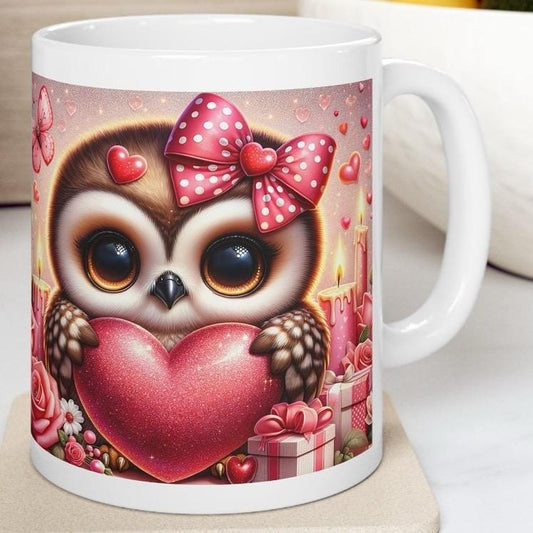 Cute owl heart valentine's day mug - perfect gift for your valentine - cup, drinkware tumbler washable reusable coffee ceramic reuse girly c