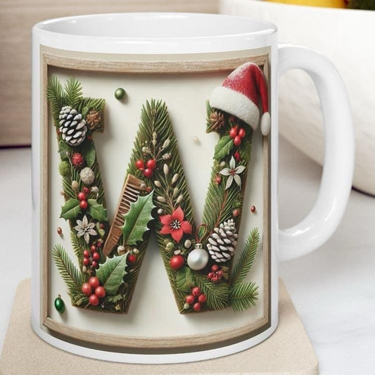Personalised 'w' edition christmas mug - unique gift for xmas - stocking filler - drinkware washable reusable reuse ceramic cup tumbler coff