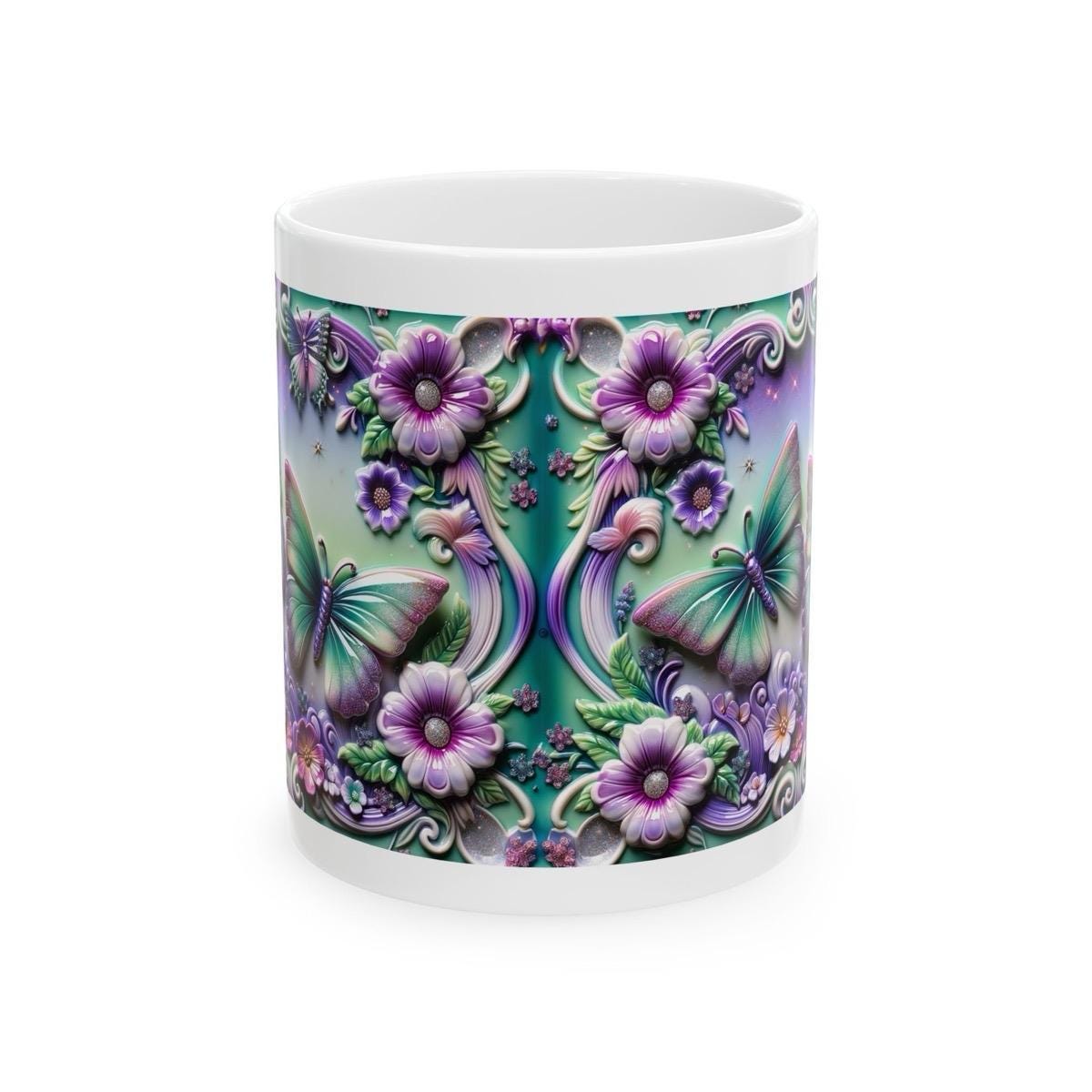 Butterfly flowers 3d mug - perfect for your morning drinks - drinkware coffee sturdy tumbler washable reusable reuse cup ceramic tea xmas mu