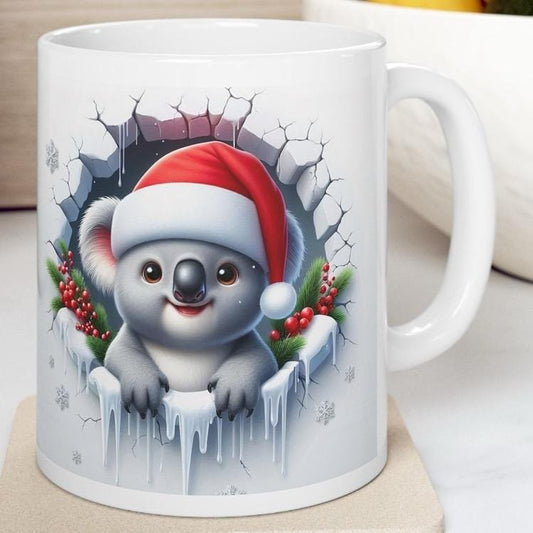 Christmas baby koala 3d mug - perfect for your morning routine - drinkware, tumblers cup reusable washable reuse coffee ceramic xmas mugs te