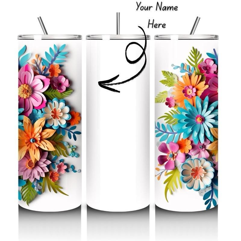 Personalised tumbler floral style 20oz - perfect for on-the-go hydration - vacuum flask - cup drinkware mug bottles water bottles bottled po