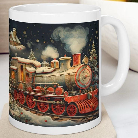 Christmas train express mug - secret santa stocking filler gift drinkware reuse washable tumbler ceramic reusable cup coffee xmas mugs tea f
