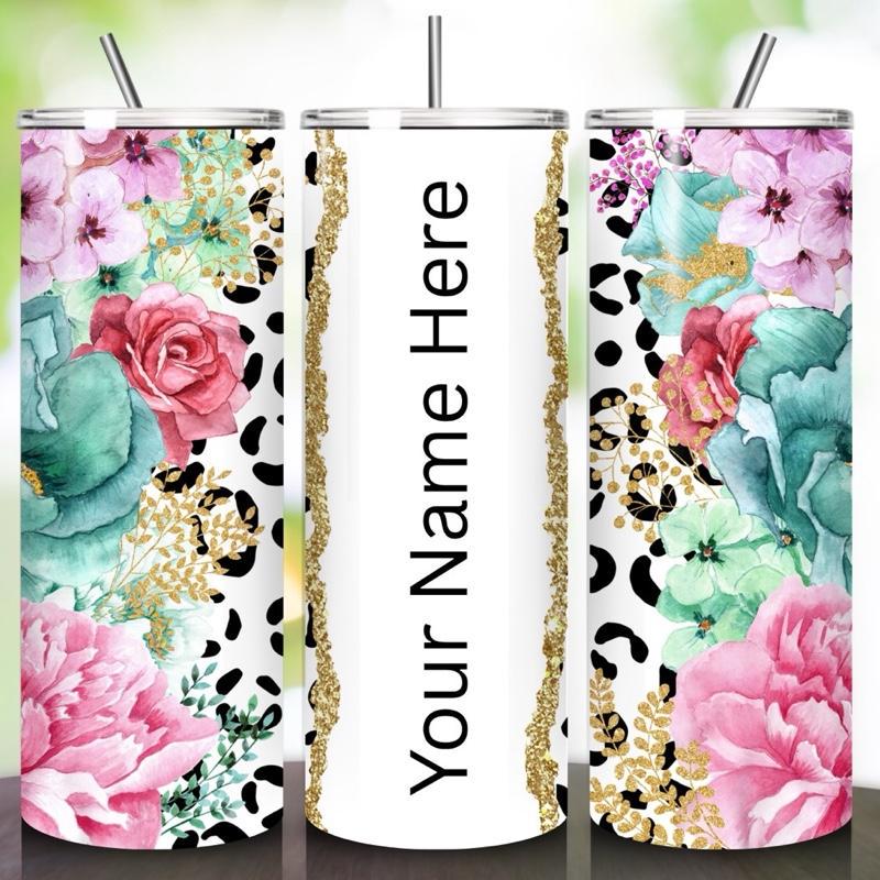 Floral leopard print tumbler 20oz - perfect for on-the-go hydration - vacuum flask - cup drinkware mug bottles water bottles bottled