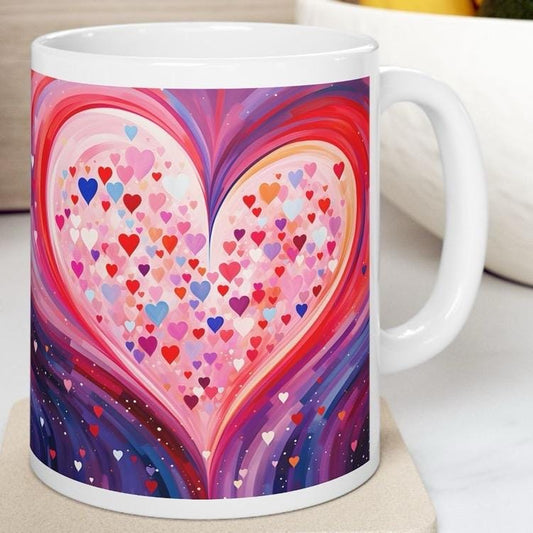 Cute hearts mug for valentines and christmas - perfect for drinks - drinkware tumbler reusable cup washable reuse ceramic coffee xmas girly