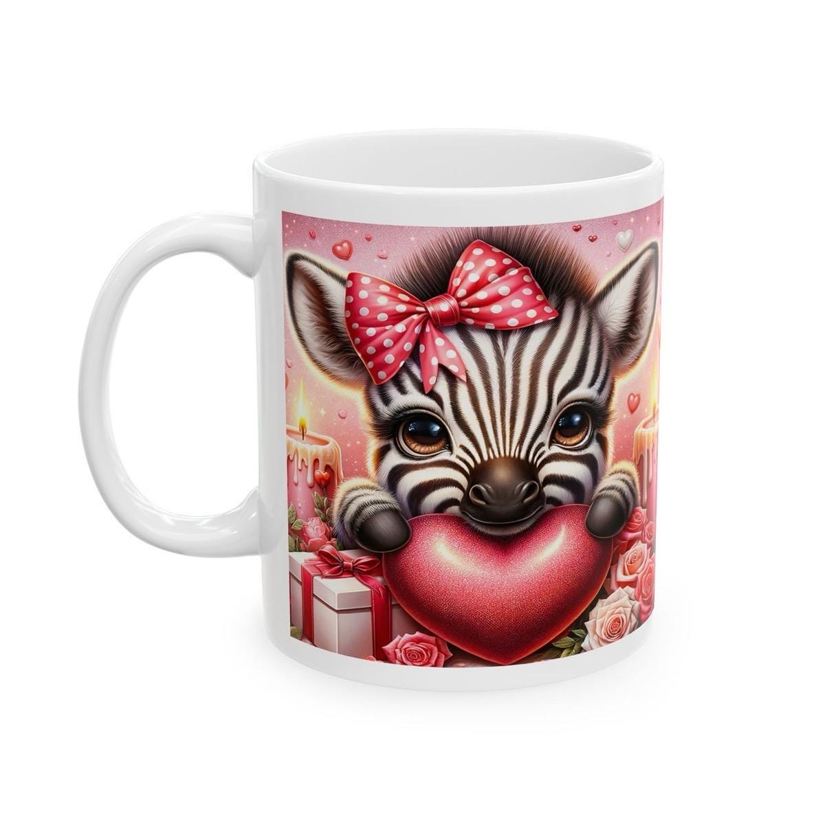 Cute zebra heart valentine’s day mug - perfect for valentine’s day celebration - tumblers, drinkware cup bottles washable reusable ceram