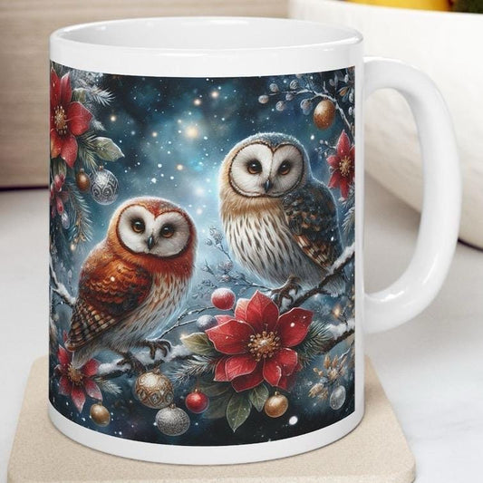 Christmas owl mug - perfect for drinking hot beverages - drinkware, cup tumblers reusable bottles washable reuse coffee ceramic xmas mugs te